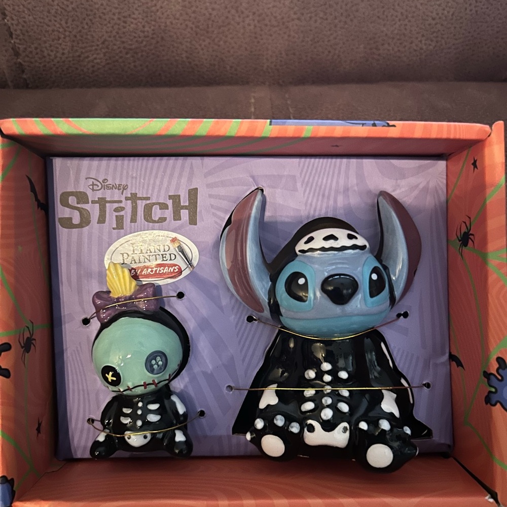 Disney stitch and scrumptious skeleton salt and pepper